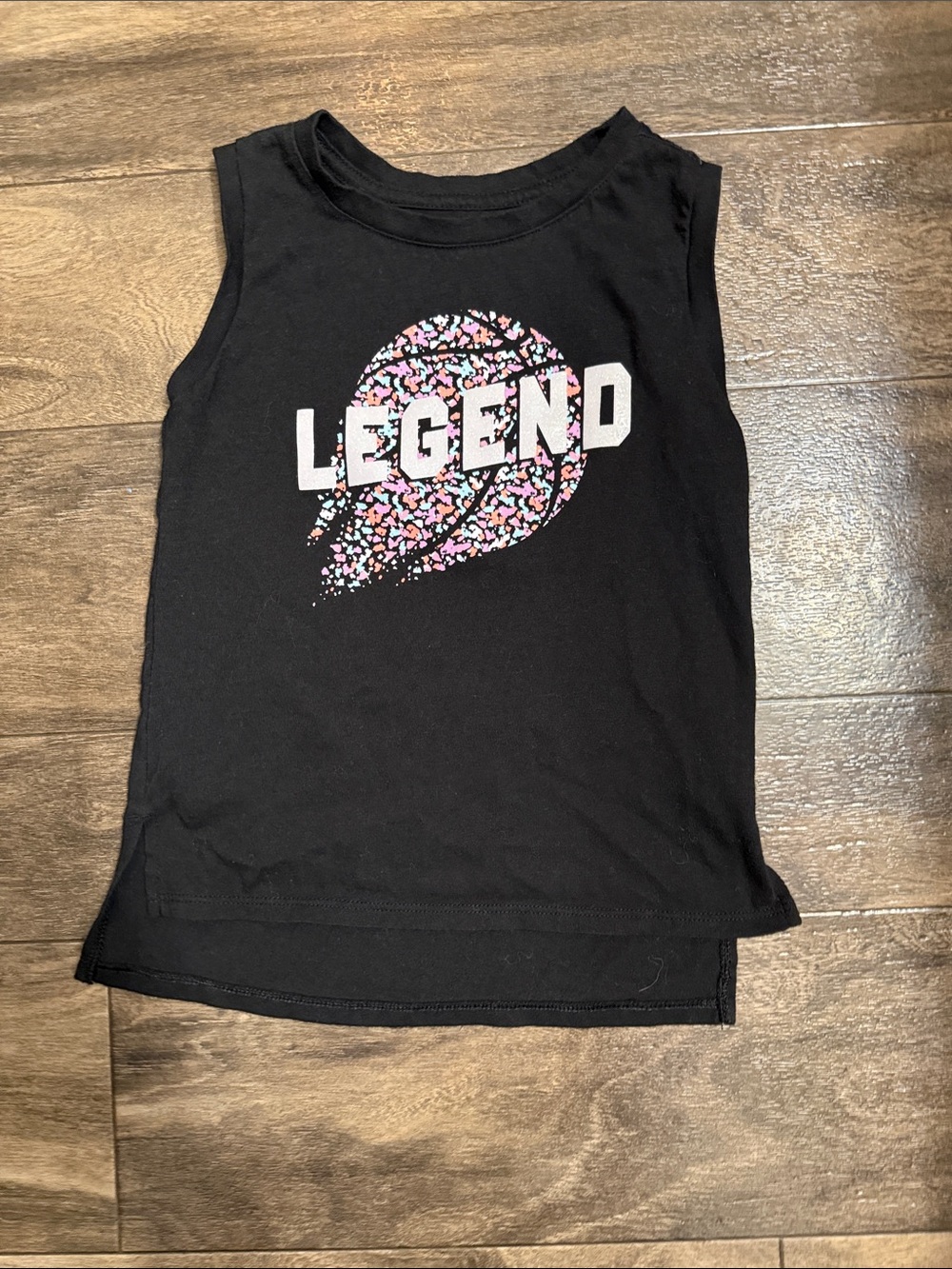 Athletic Works Black Tank Top with Pastel Confetti 'LEGEND' Graphic